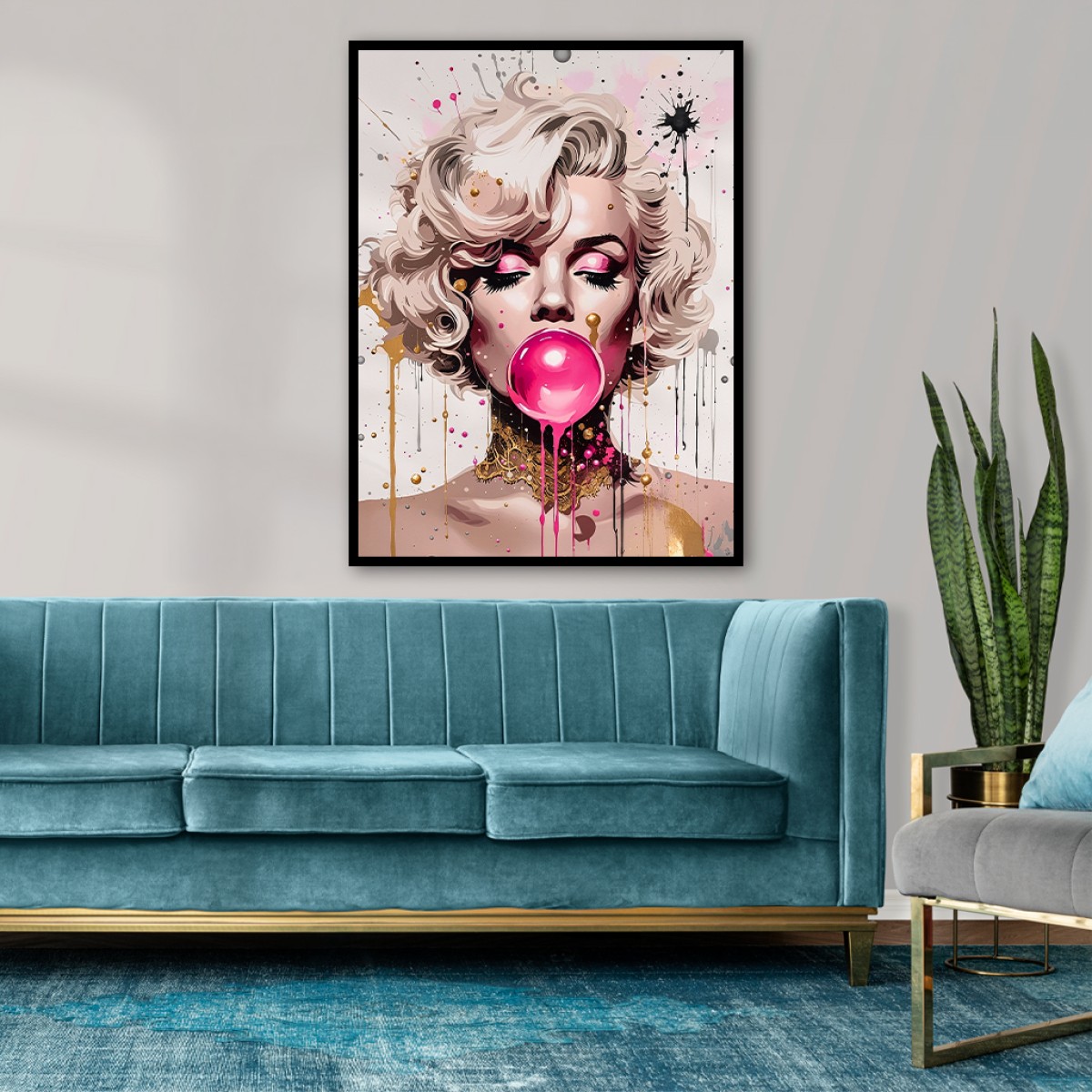 Glamorous Vintage Icon Bubblegum Canvas Art - Pink & Gold Pop Art